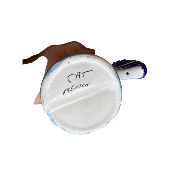 Hand-Painted Mexican Ceramic Fish Mug Set Blue & Yellow Artisan-Made Unique Tail - Picture 5 of 8